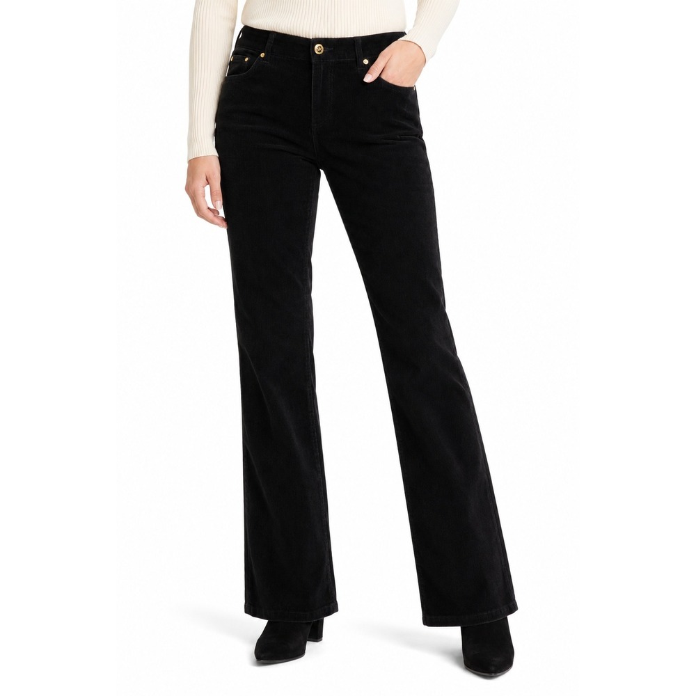 Michael‎ Kors Corduroy Pants Women 10P Black Straight Leg Gold Hardware Logo